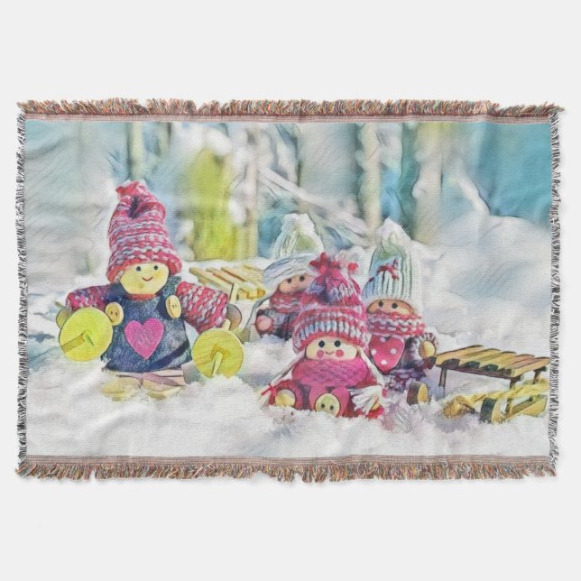 Gnome in der Schneewasserfarbe Vintag Decke (Vorderseite)