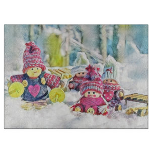 Gnome in der Schneewasserfarbe Vintag Schneidebrett