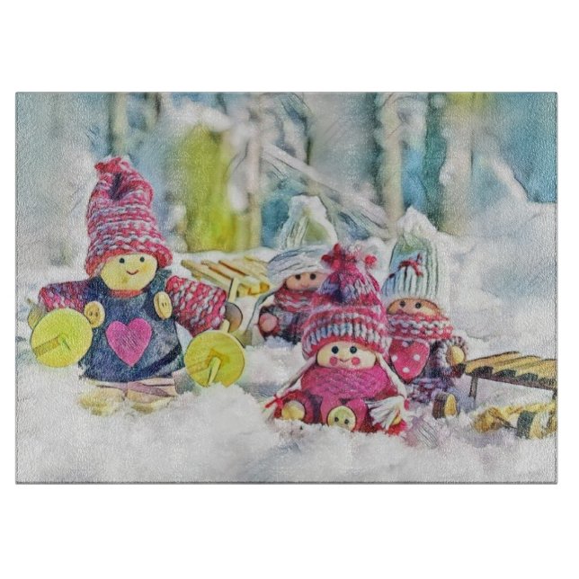 Gnome in der Schneewasserfarbe Vintag Schneidebrett (Vorderseite)