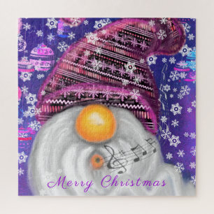 Gnome in Lila Hütten Singt ein Weihnachtslied - Sp