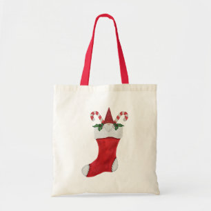 Gnome in Red Christmas Strumpf Candy Canes Holly Tragetasche