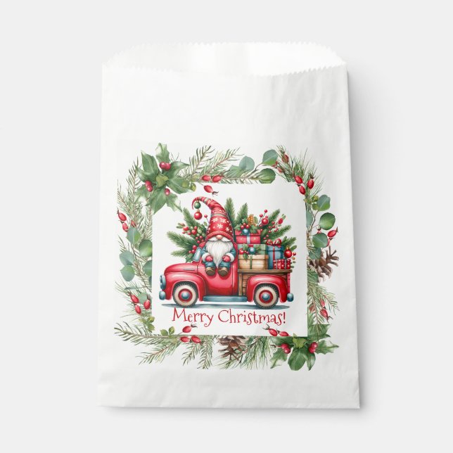 Gnome in rotem LKW gefüllt mit Geschenken Geschenktütchen (Vorderseite)
