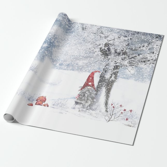 GNOME IN SCHNEE BEDECKTE WALDWÄLDER-WRAP GESCHENKPAPIER (Ungerollt)
