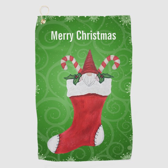 Gnome in Weihnachten Strumpf Schneeflocken Wirbel Golfhandtuch (Vorderseite)
