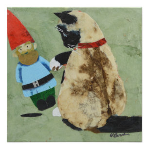 Gnome inclinant, affiche 20x20 carrée. Chat !