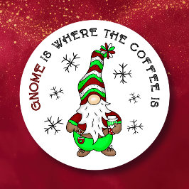 Gnome ist dort, wo der Kaffee ist | Niedliche Weih Runder Aufkleber