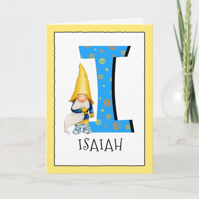 Gnome Kids Letter I Name and Age Birthday Gruß Karte (Vorderseite)