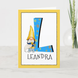 Gnome Kids Letter L Name and Age Birthday Gruß Karte