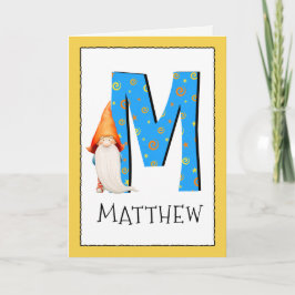 Gnome Kids Letter M Name and Age Birthday Gruß Karte