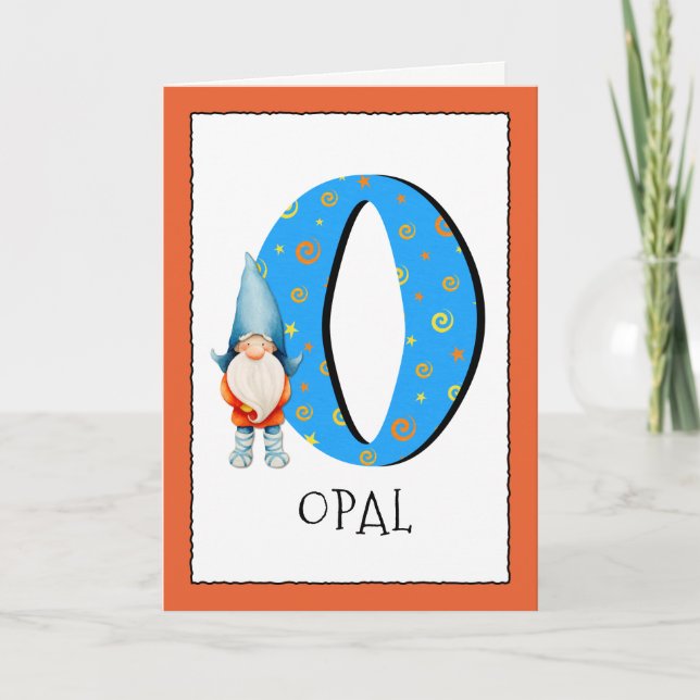 Gnome Kids Letter O Name and Age Birthday Gruß Karte (Vorderseite)