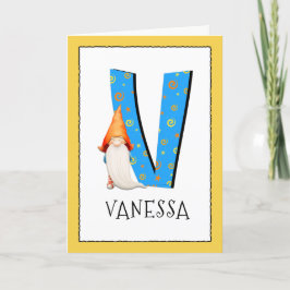 Gnome Kids Letter V Name and Age Birthday Gruß Karte