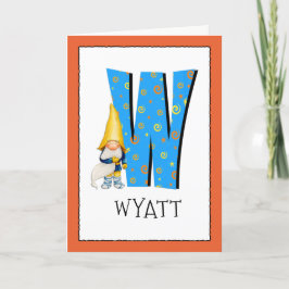 Gnome Kids Letter W Name and Age Birthday Gruß Karte