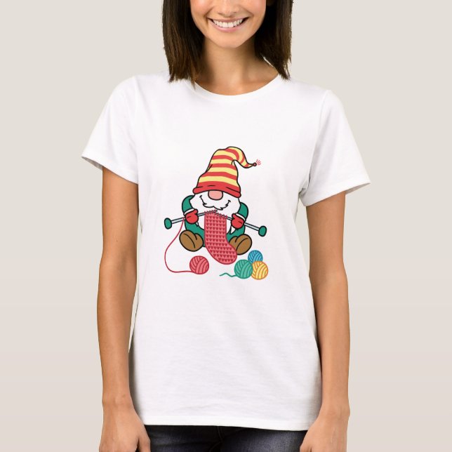 Gnome Knitting Niedlich Knitter Geschenk Nordic Gn T-Shirt (Vorderseite)