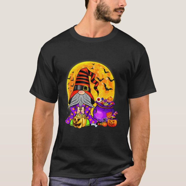 Gnome Kostüm Hexencreme Halloween Candy Basket Pum T-Shirt (Vorderseite)