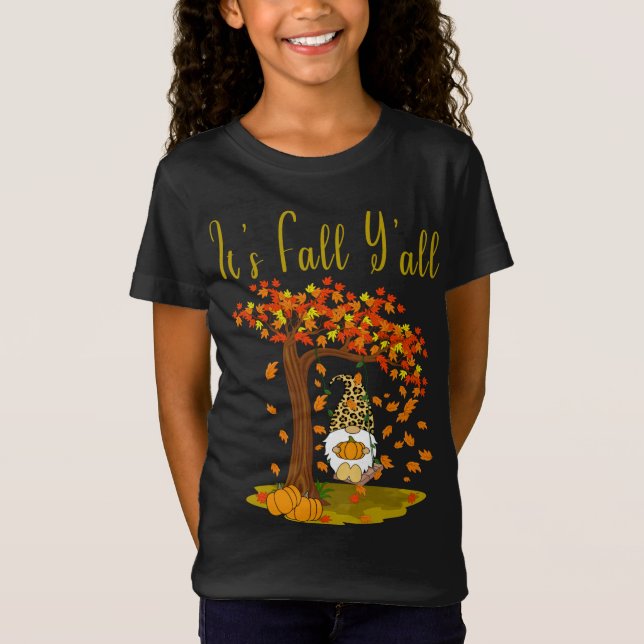 Gnome Leopard Fall Pumpkins Niedlich Es ist Fall Y T-Shirt (Vorderseite)
