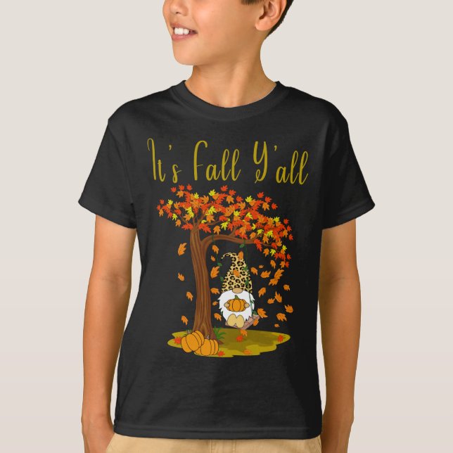 Gnome Leopard Fall Pumpkins Niedlich Es ist Fall Y T-Shirt (Vorderseite)