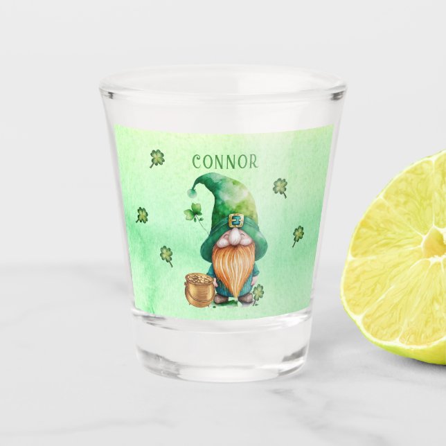 Gnome Leprechaun Pot of Gold St Patricks Day Schnapsglas (Vorderseite)