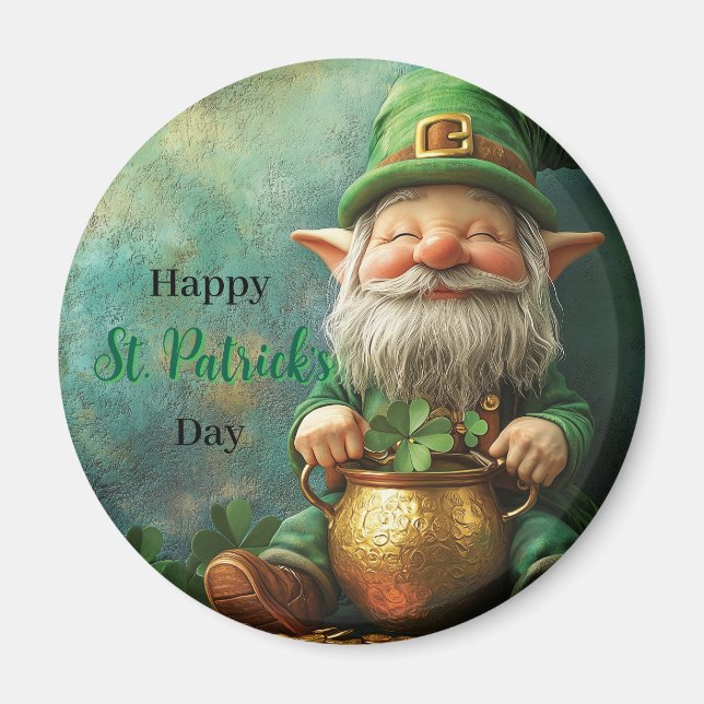 Gnome Leprechaun und Pot of Gold St Patrick's Day Magnet (Vorne)