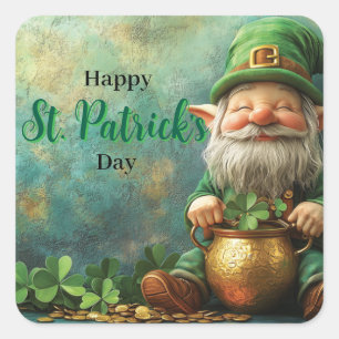 Gnome Leprechaun und Pot of Gold St Patrick's Day Quadratischer Aufkleber