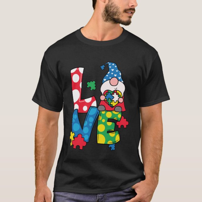 Gnome Liebe Puzzle Piece Autismus Aufklärung Monat T-Shirt (Vorderseite)