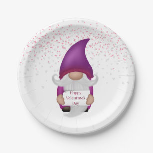Gnome Lila Heart Valentine Pappteller