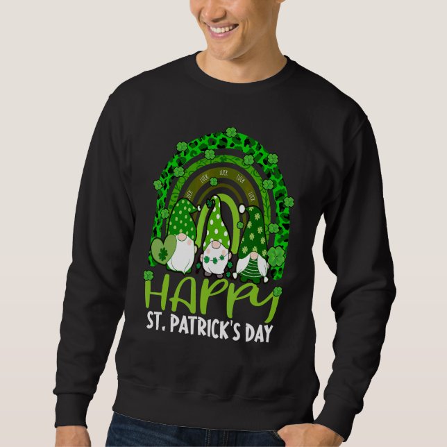 Gnome Lucky Kleeblatt Rainbow Leopard St Patricks  Sweatshirt (Vorderseite)