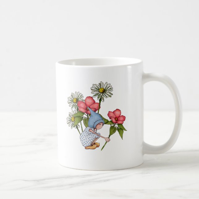 Gnome-Mädchen-Sammeln-Blumen, Fanstasy Kunst Kaffeetasse (Rechts)