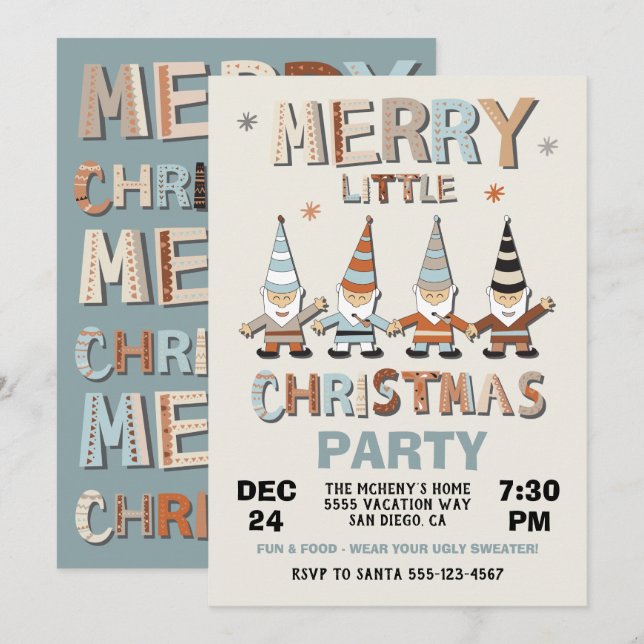 Gnome Merry Little Christmas Party Einladung (Vorne/Hinten)