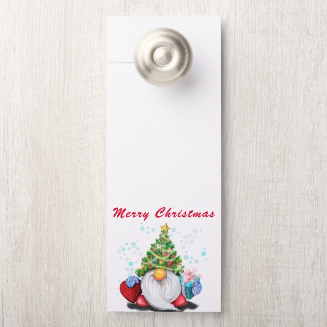 Gnome mignonne avec cadeau Affichette de porte de  (Sur le bouton)
