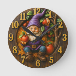 Gnome mit Äpfeln Erntefantasie Runde Wanduhr