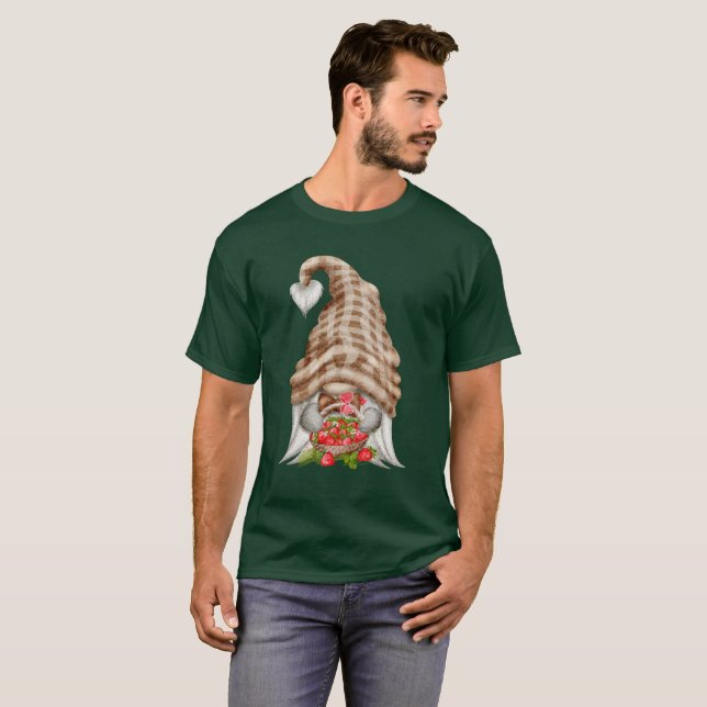 Gnome mit Basket von Erdbeeren Kariert Hat Unisex T-Shirt (Vorne ganz)
