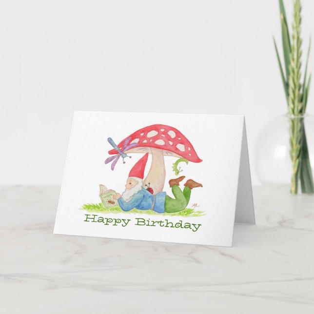 Gnome mit Blume Book Geburtstagskarte Karte (Vorderseite)