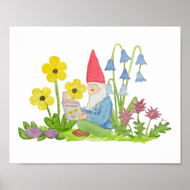 Gnome mit Blume Buchkunst Druck Poster (Vorne)