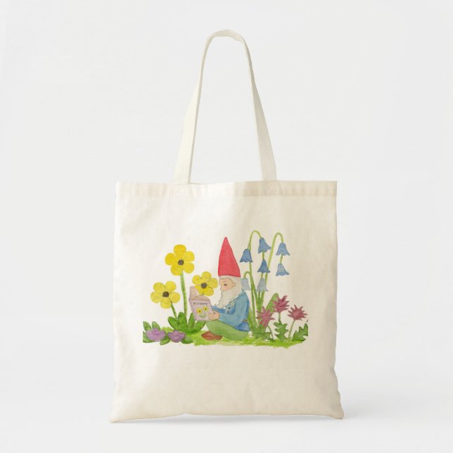 Gnome mit Blumen-Buchtasche Tragetasche (Vorne)