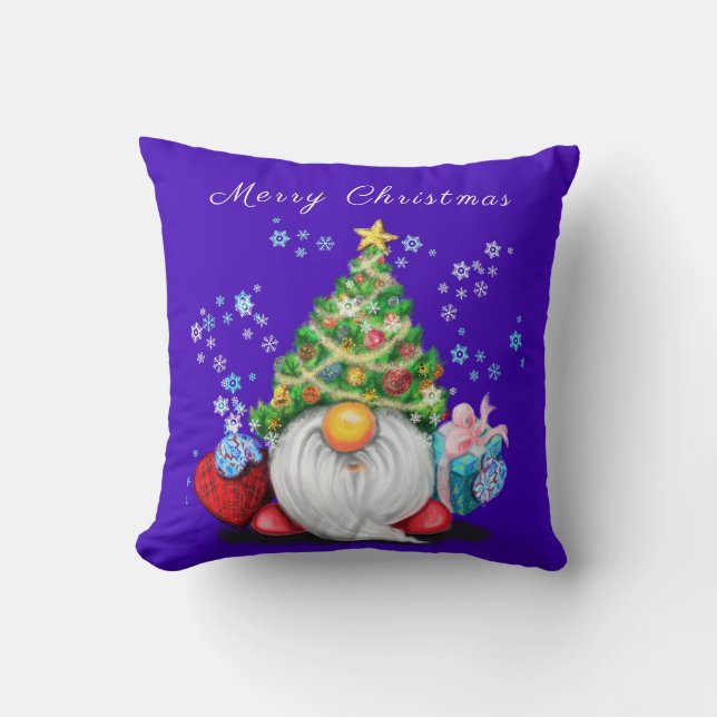 Gnome mit dem Weihnachtsbaum-Hutwurfkissen Kissen (Vorderseite)