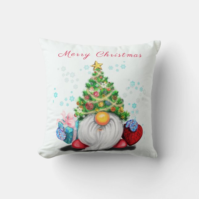 Gnome mit dem Weihnachtsbaum-Hutwurfkissen Kissen (Vorderseite)