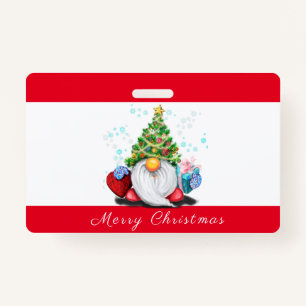 Gnome mit Geschenk Weihnachts-Party-Abzeichen Ausweis
