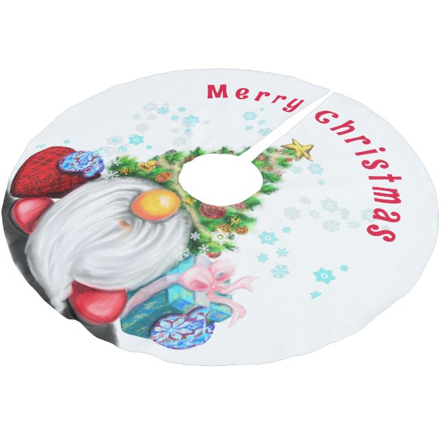 Gnome mit Geschenk Weihnachtsbaumrock Polyester Weihnachtsbaumdecke (Schrägansicht)