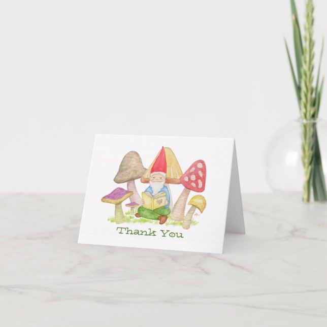Gnome mit Mushroom Book Dankeschön Karte (Vorderseite)