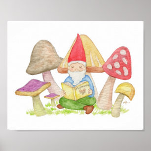 Gnome mit Pilz-Buchkunstdruck Poster