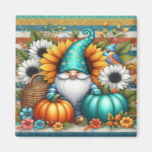 Gnome mit Pumpkins und Blume Magnet