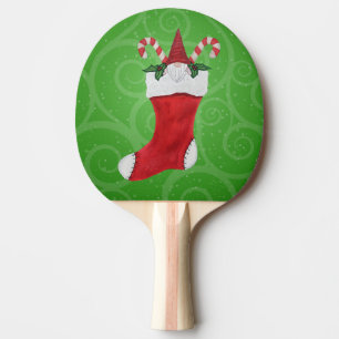 Gnome mit Red Hat in Weihnachten Strumpf Green Tischtennis Schläger