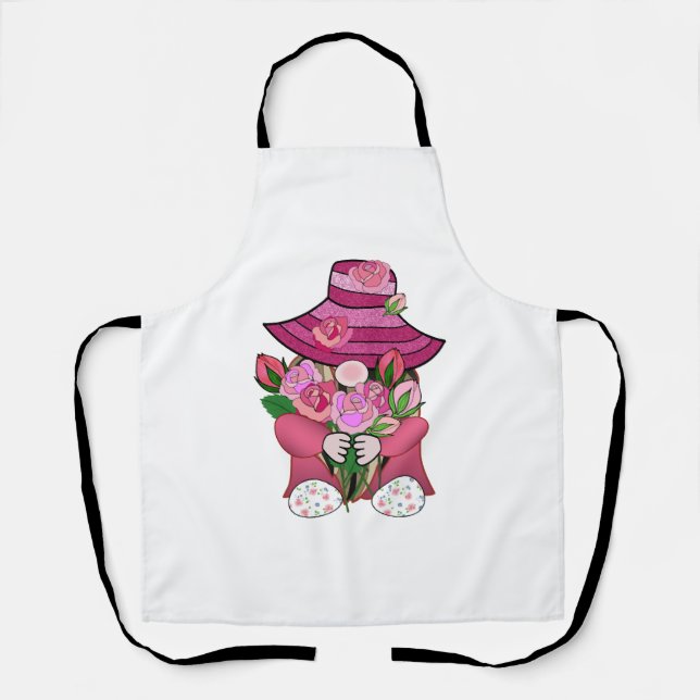 Gnome mit rosa Rosen Valentinstag Blume Fee Schürze (Vorderseite)