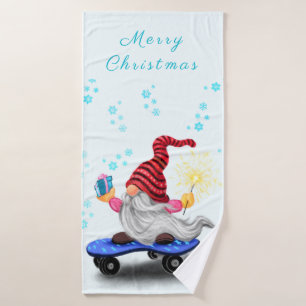 Gnome mit Skateboard Weihnachtsbadehandtücher Badhandtuch Set