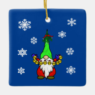 Gnome mit Sleigh Bells Keramikornament