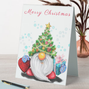 Gnome mit Weihnachtsbaum-Hut-Tischzelt-Zeichen Tischaufsteller