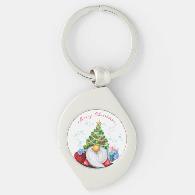 Gnome mit Weihnachtsbaumhut-Schlüsselanhänger-Gesc Schlüsselanhänger (Vorderseite)