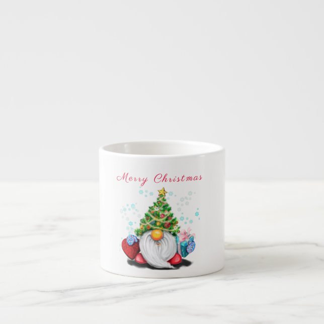 Gnome mit Weihnachtsbaumhut und Geschenk für Sie Espressotasse (Vorderseite)