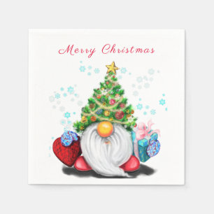 Gnome mit Weihnachtsbaumhut und Geschenk Napkins Serviette