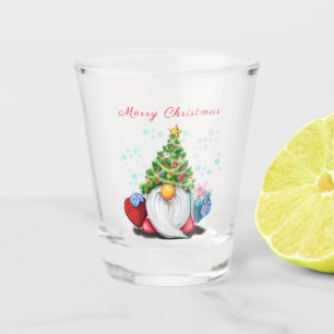 Gnome mit Weihnachtsbaumhut und Geschenk-Shotglas Schnapsglas